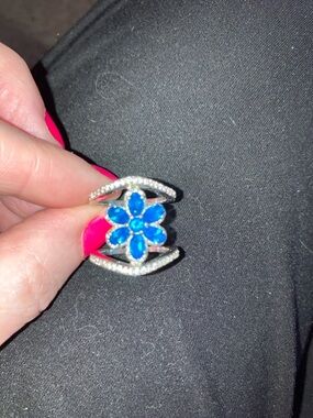 Royal Looking Rhodium Plated Sterling Silver Ring Neon Apatite And White Zircon